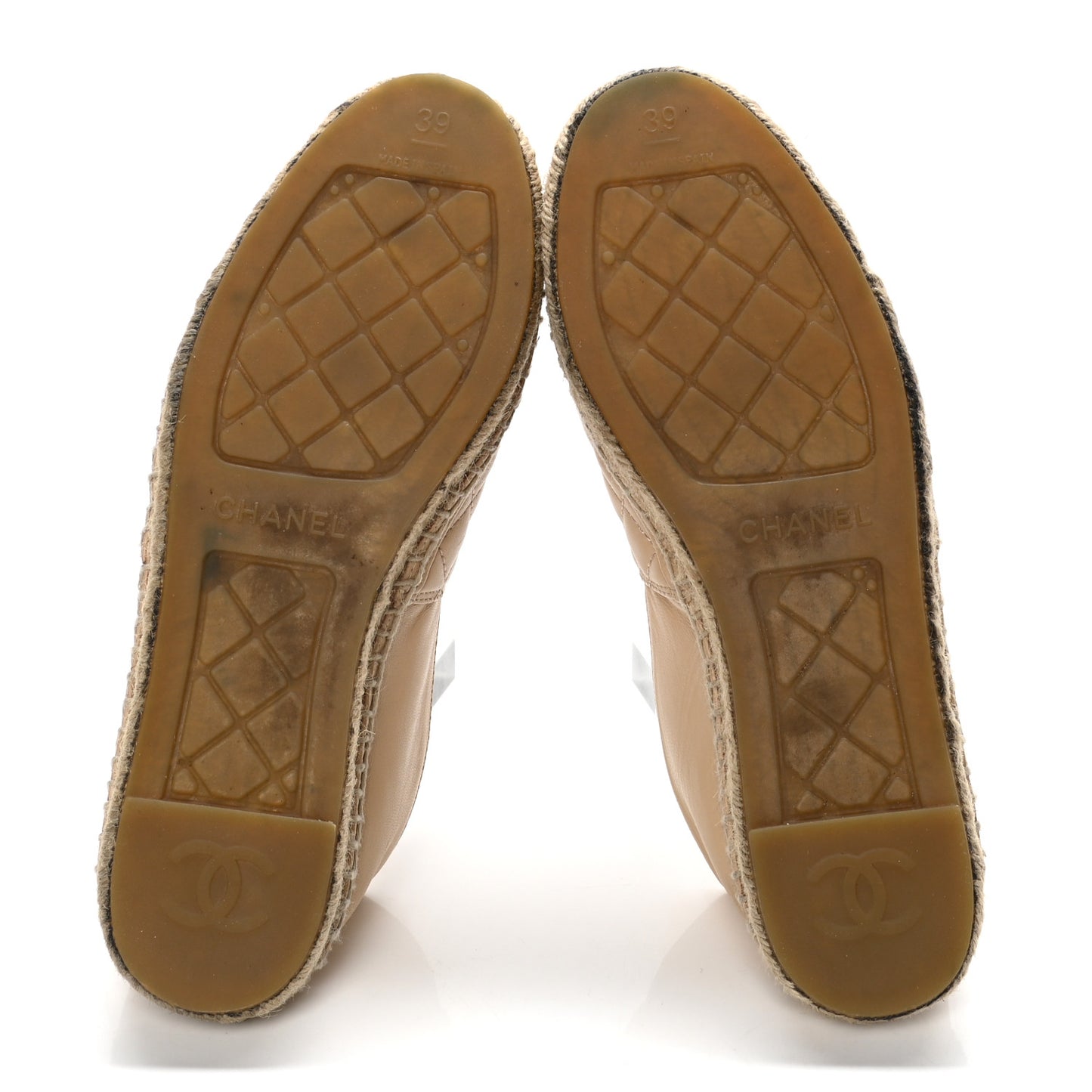 Lambskin Quilted CC Espadrilles 39 Beige
