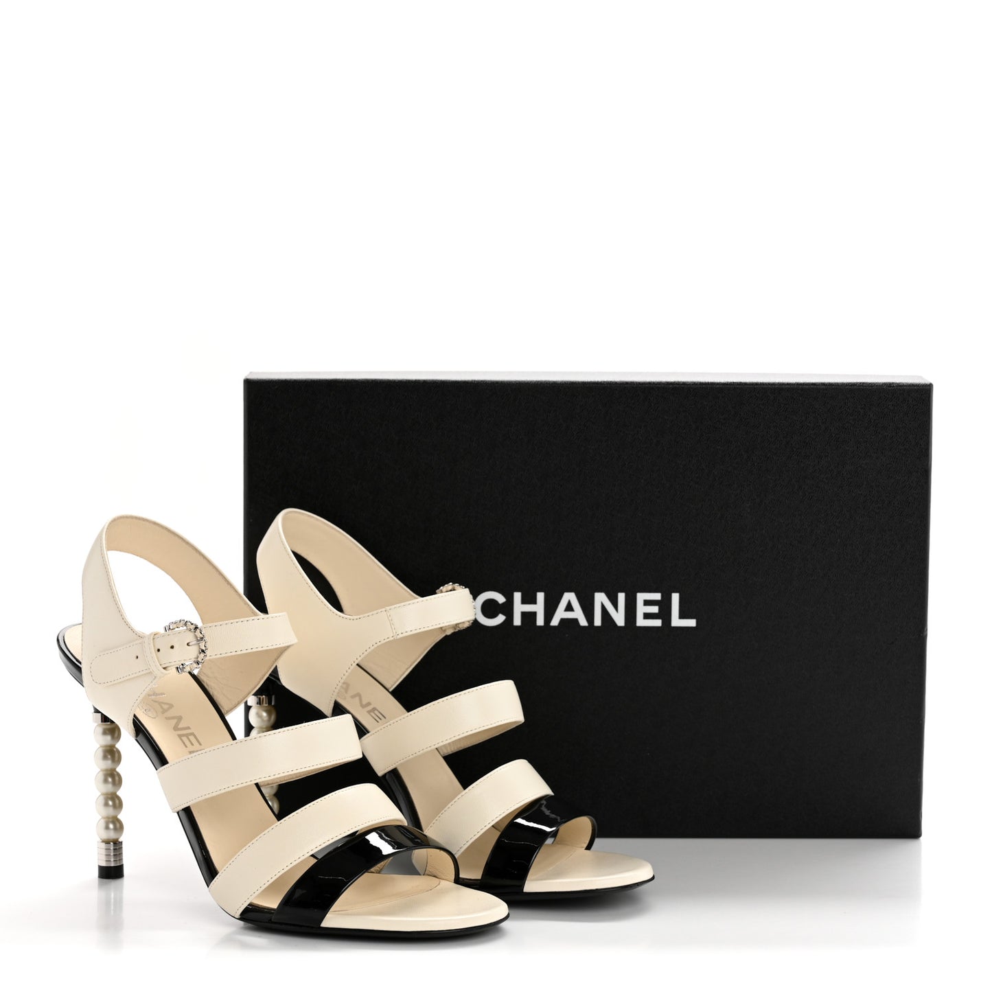 Lambskin Patent Pearl Sandals 37.5 Ivory Black