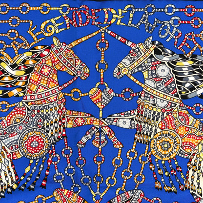 Hermes Silk La Legende de La Foret Scarf 90 Bleu Royal Jaune Rouge 5 of 5