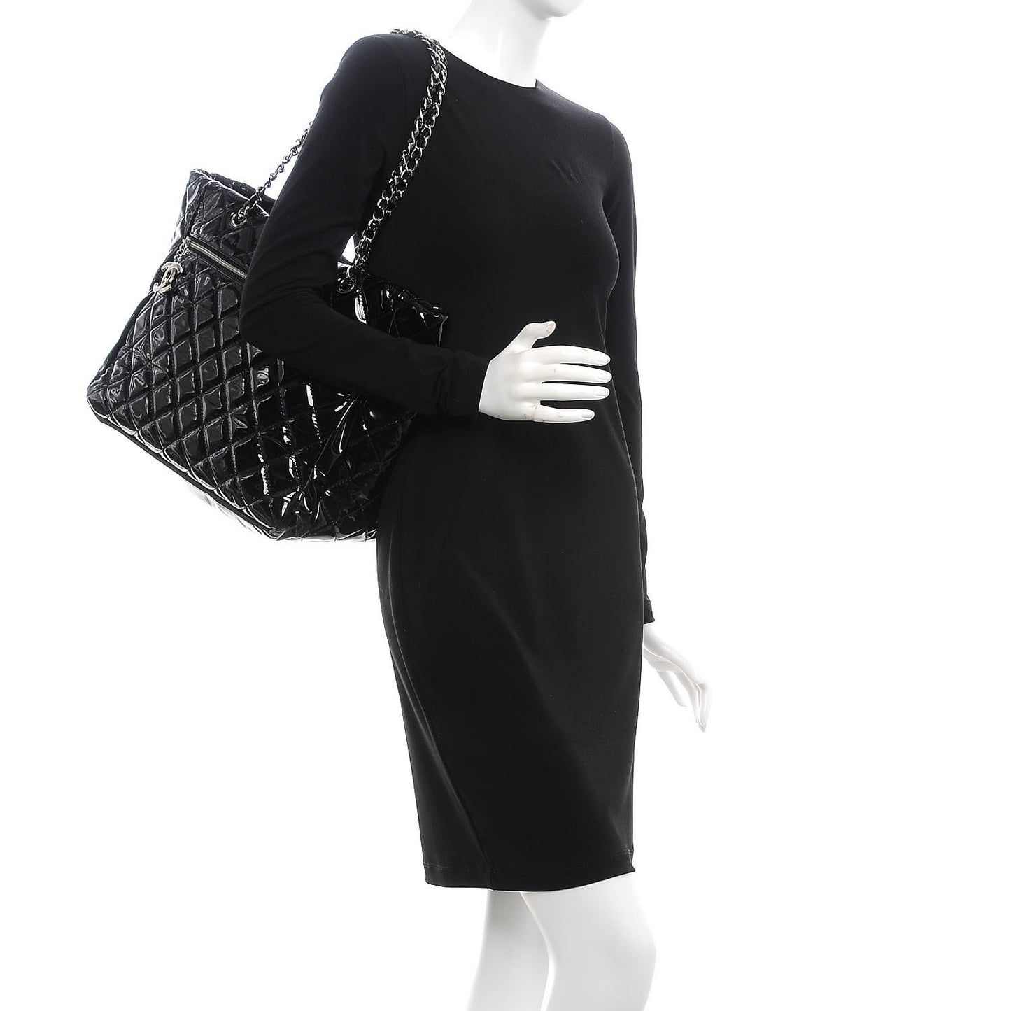 Patent Quilted Chic and Glitter Large Tote Black