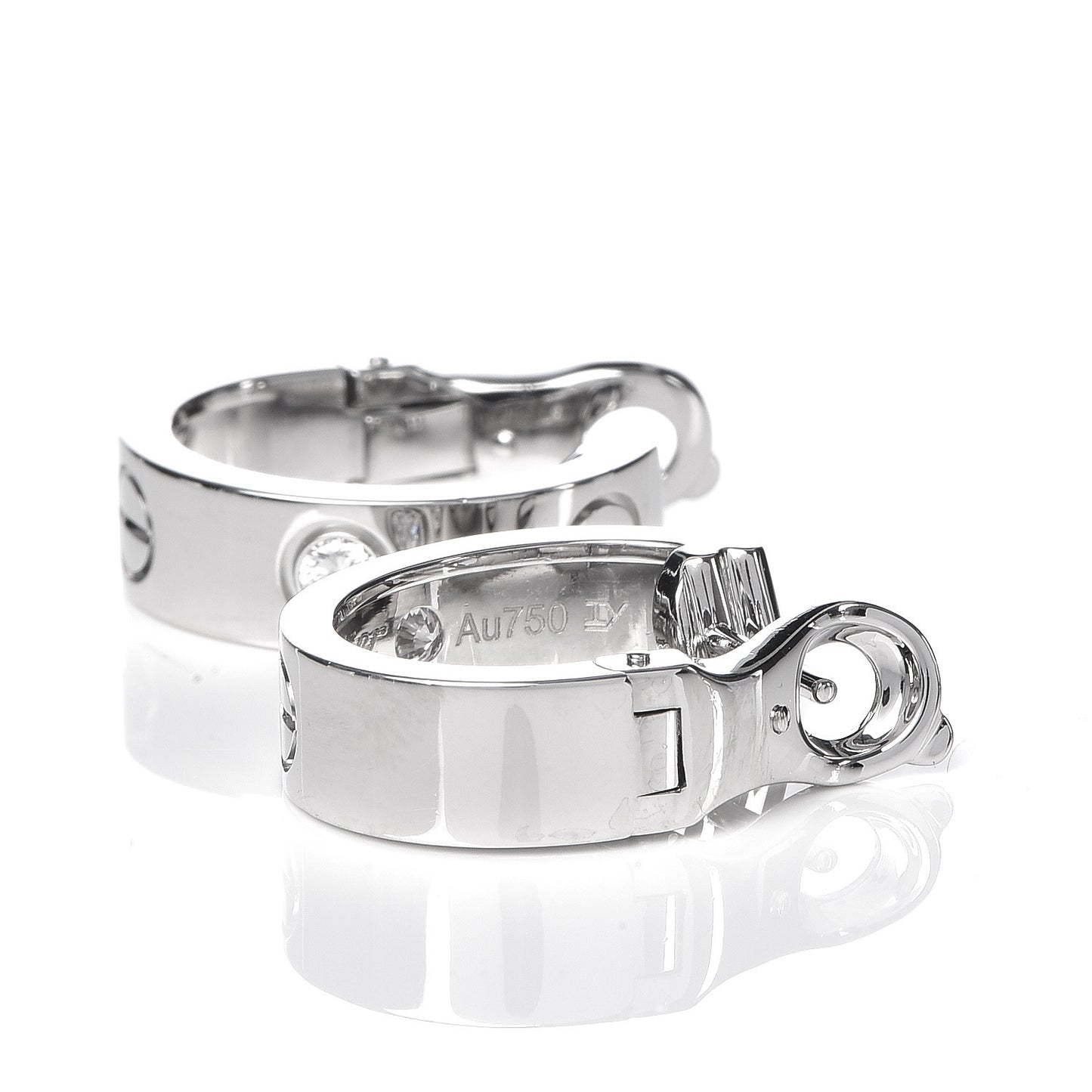 18K White Gold 2 Diamond 5.5mm LOVE Hoop Earrings