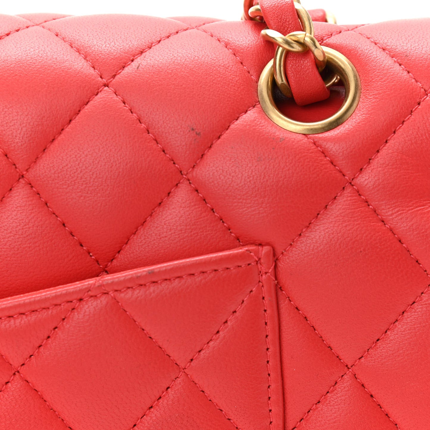 Lambskin Quilted Medium Double Flap Red