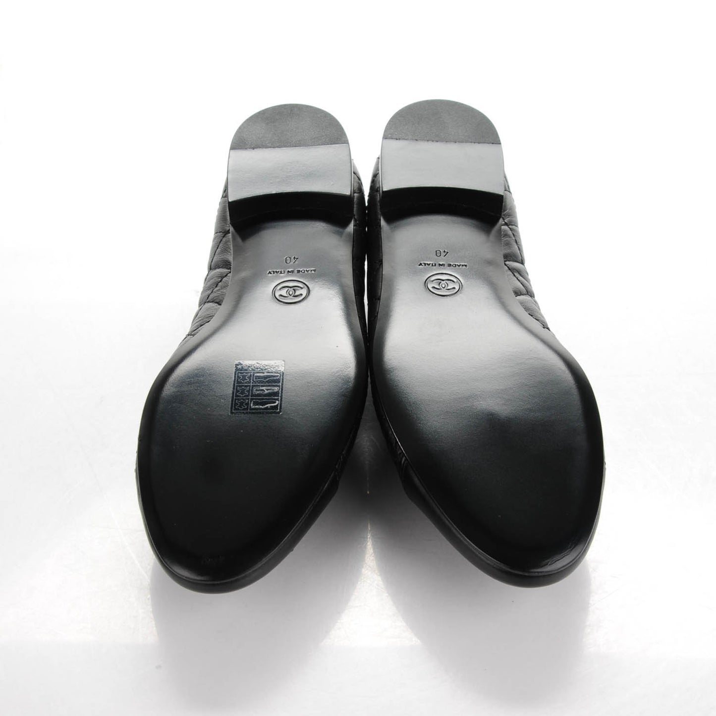 Aged Calfskin Quilted CC Cap Toe Ballerina Flats 40 Black