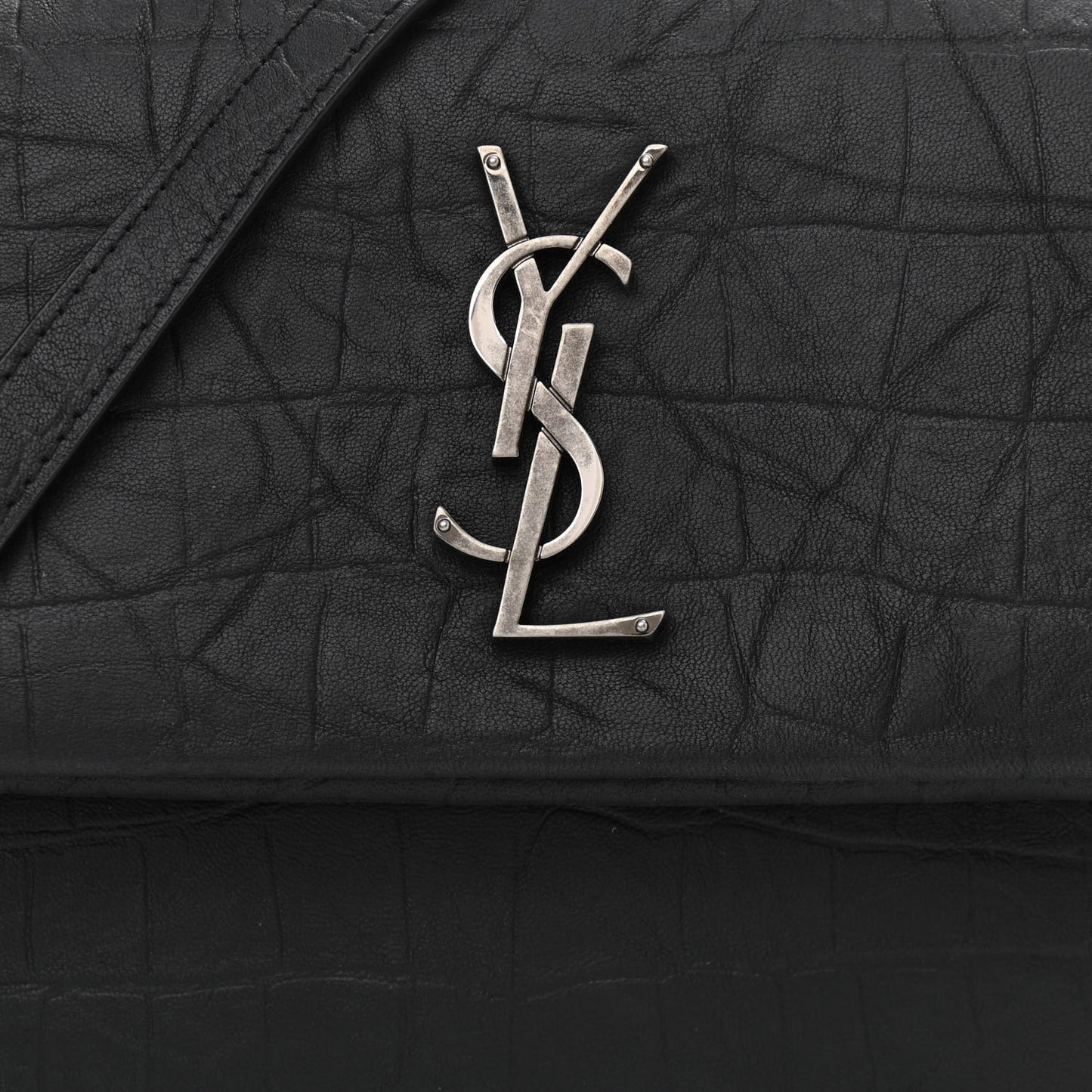 Calfskin Crocodile Embossed Medium West Hollywood Monogram Fold-Over Black