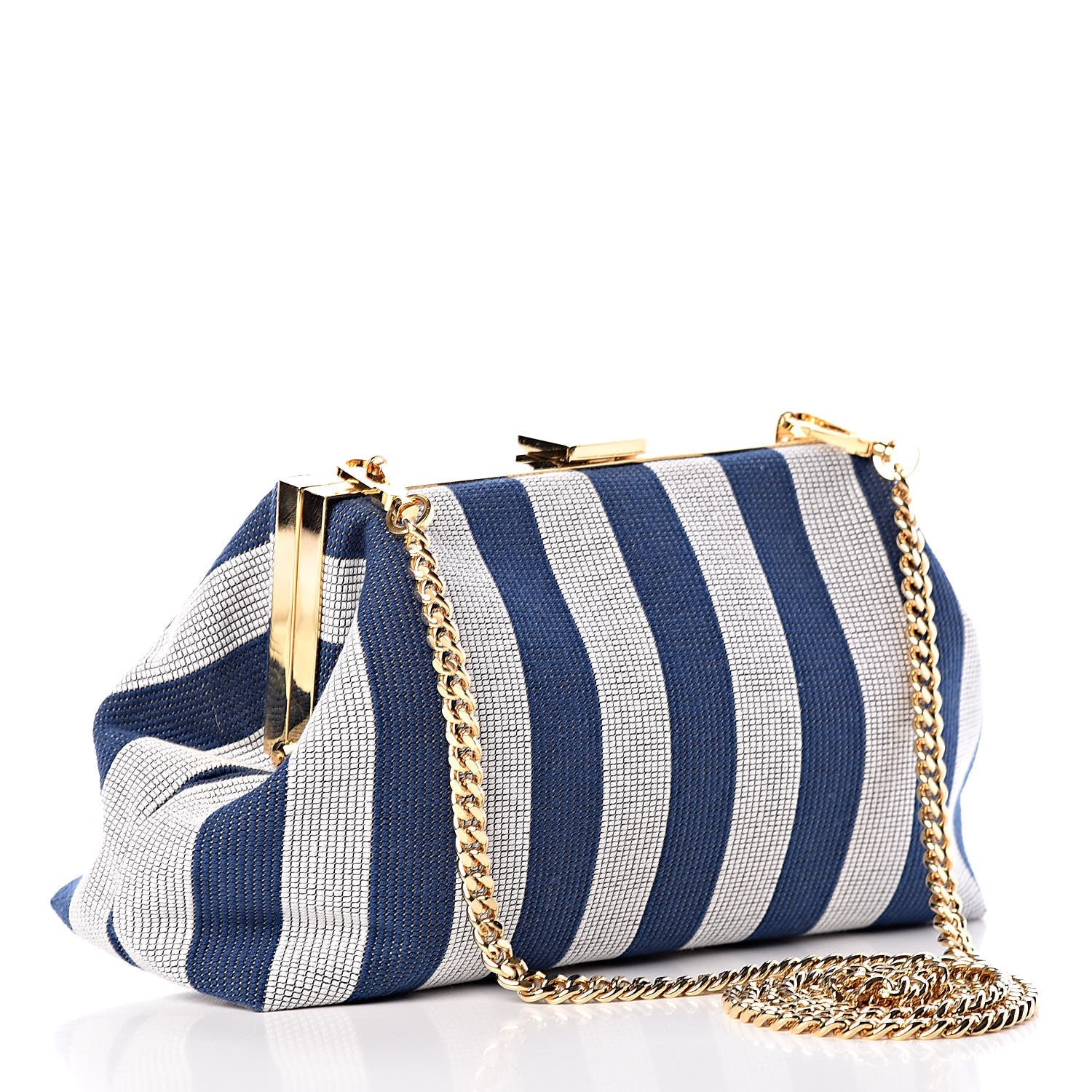 Mansur Gavriel Canvas Stripe Mini Volume Chain Clutch Blue White 3 of 8