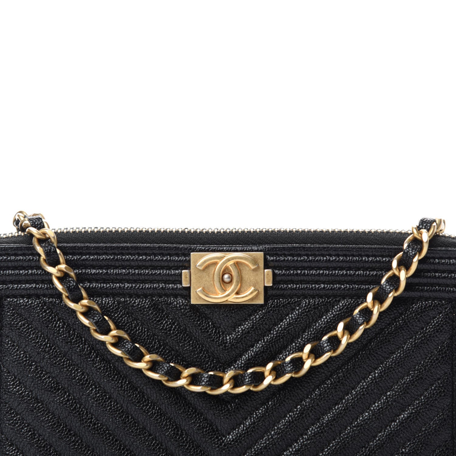 Chanel Caviar Chevron Small Boy Clutch With Chain Black 11 of 12