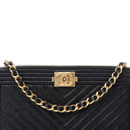 Chanel Caviar Chevron Small Boy Clutch With Chain Black 11 of 12