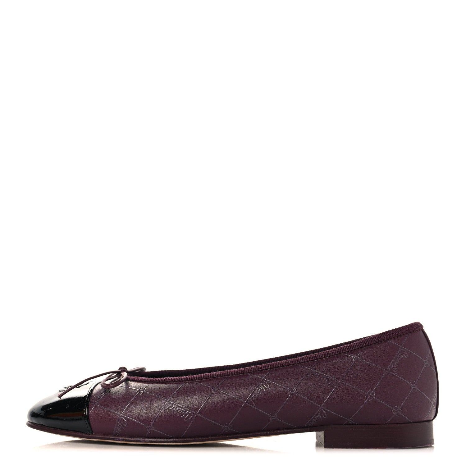 Chanel Printed Lambskin Patent CC Cap Toe Ballerina Flats 38 Burgundy Black 1 of 10
