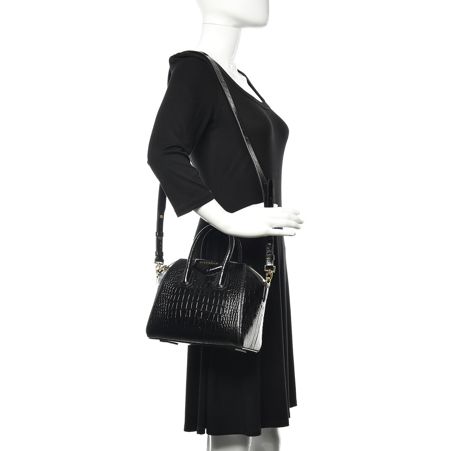 Calfskin Crocodile Embossed Mini Antigona Black