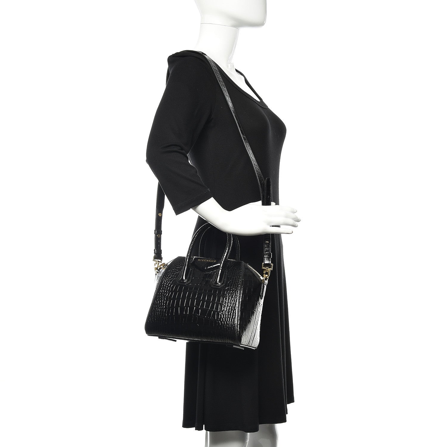 Givenchy Calfskin Crocodile Embossed Mini Antigona Black 2 of 11