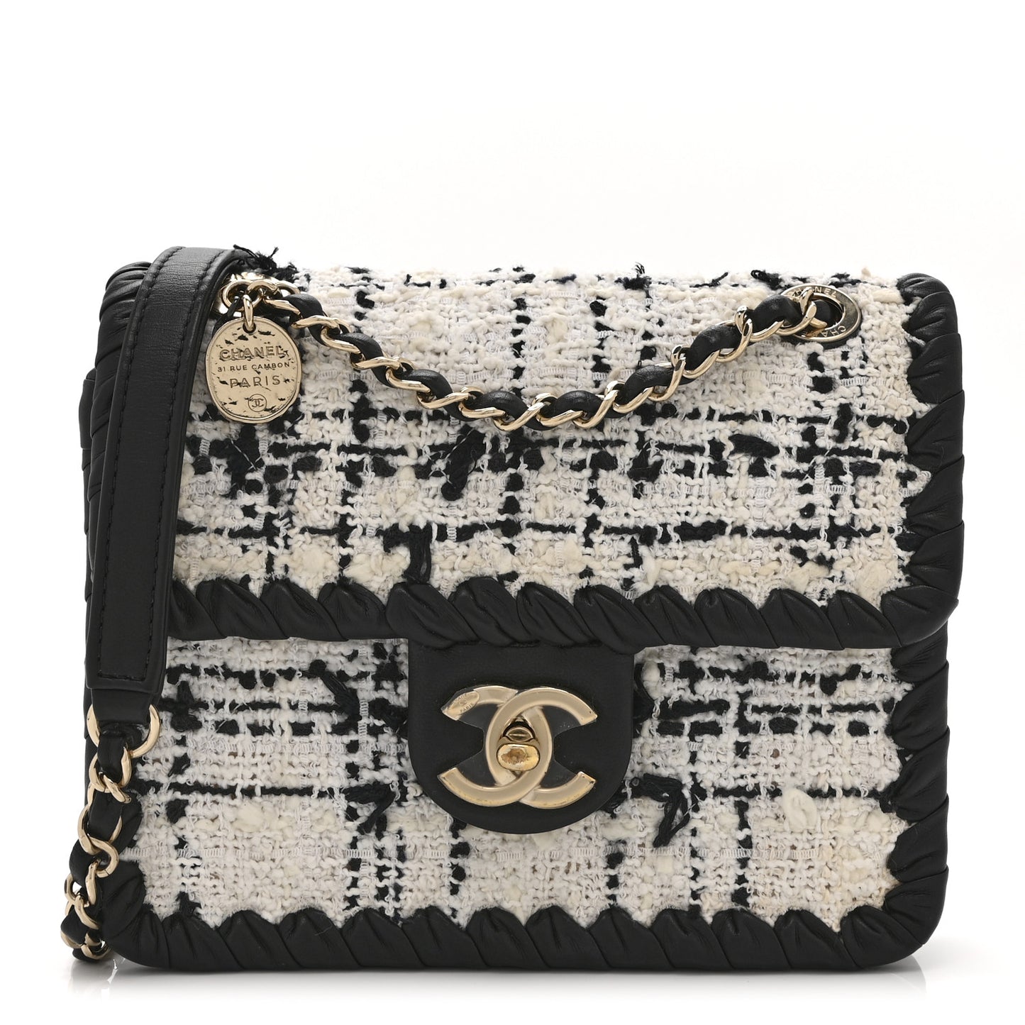 Tweed Braided Calfskin Mini My Own Frame Flap Grey Black