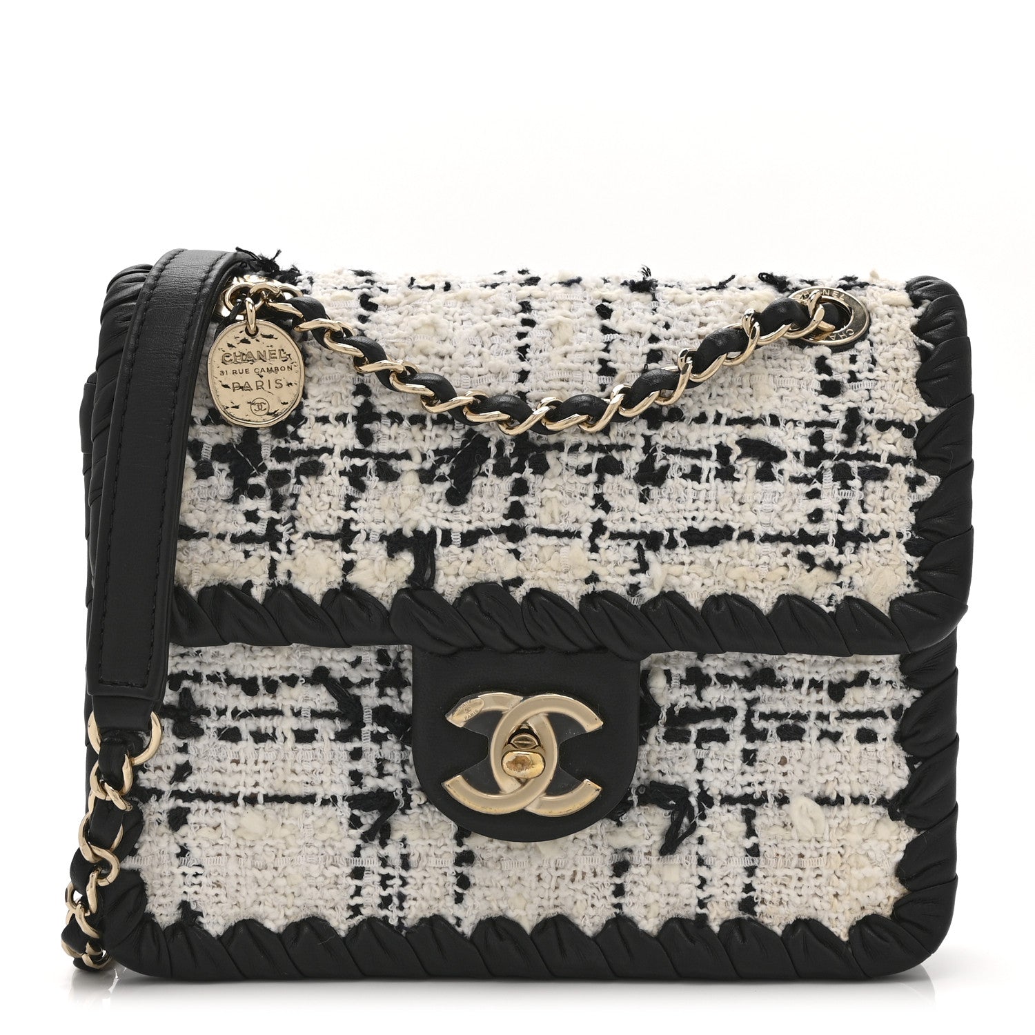 Chanel Tweed Braided Calfskin Mini My Own Frame Flap Grey Black 1 of 10