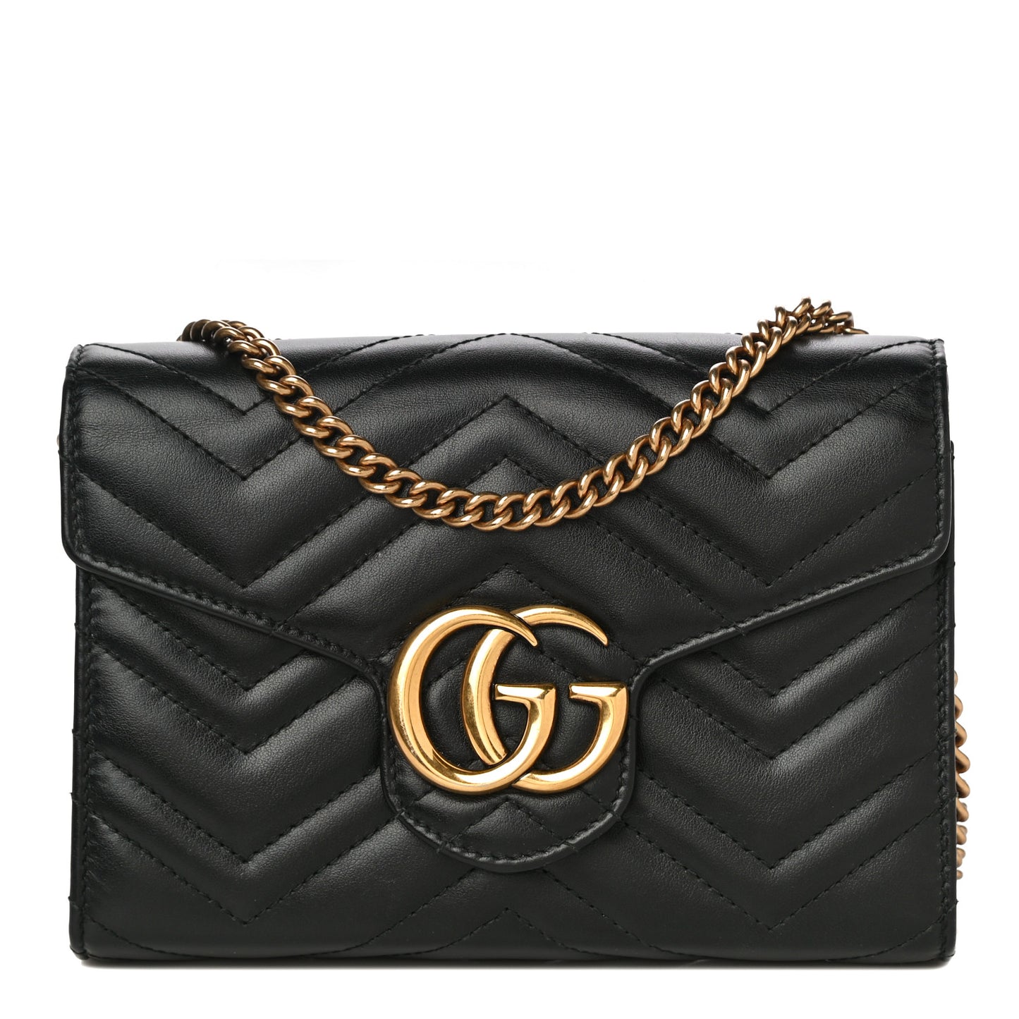 Calfskin Matelasse GG Marmont Chain Wallet Black