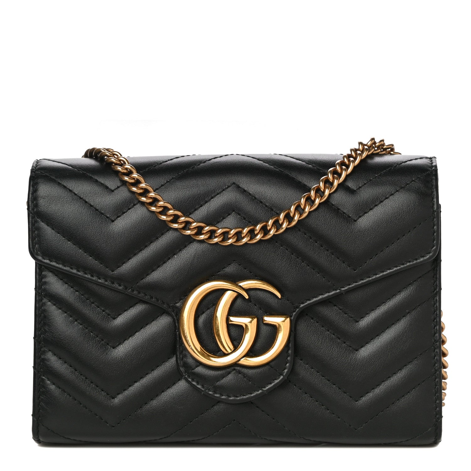 Gucci Calfskin Matelasse GG Marmont Chain Wallet Black 1 of 19
