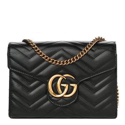 Gucci Calfskin Matelasse GG Marmont Chain Wallet Black 1 of 19