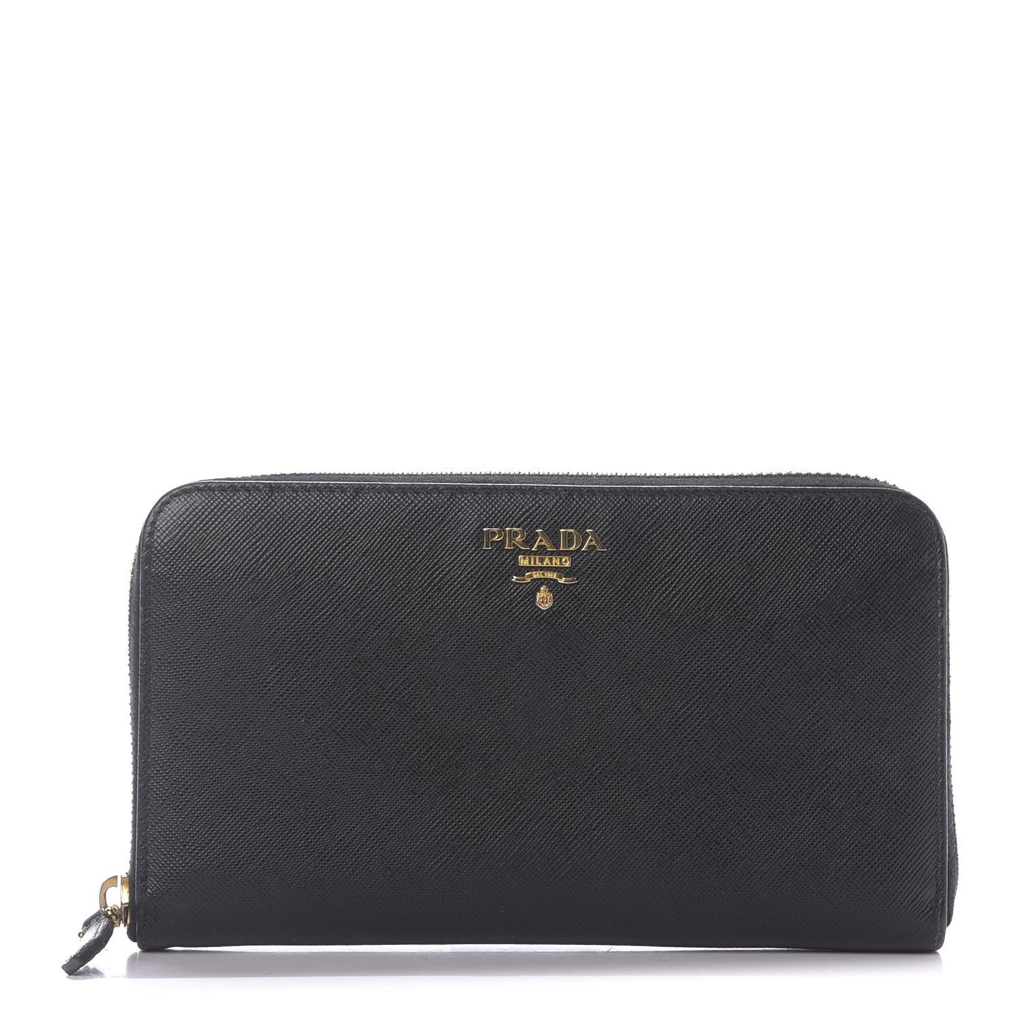 Saffiano Metal Zip Around Wallet Black