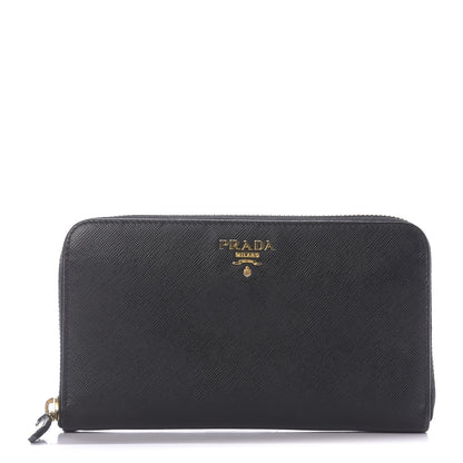 Prada Saffiano Metal Zip Around Wallet Black 1 of 10
