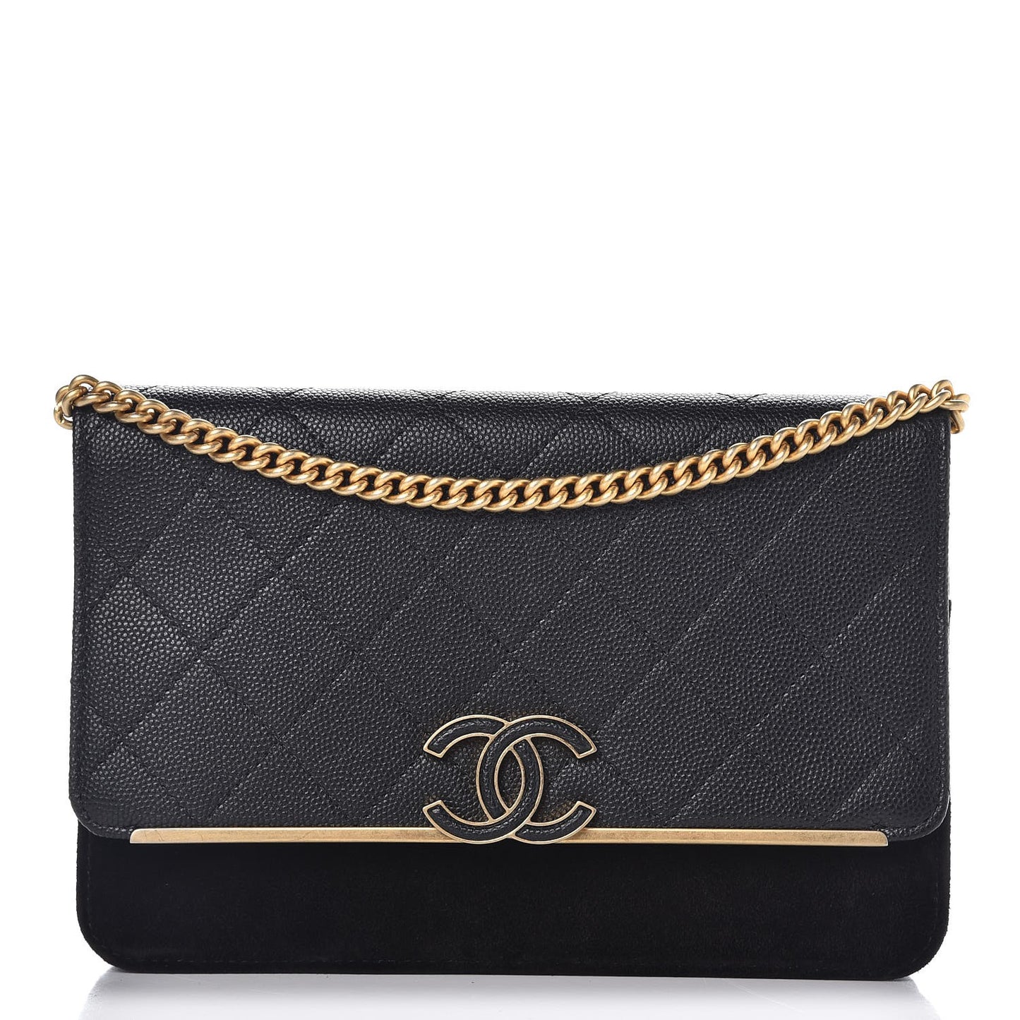 Caviar Suede Stitched Lady Coco Wallet On Chain WOC Black