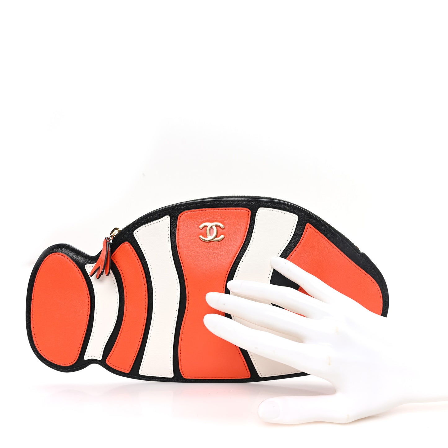 Lambskin Clownfish Clutch Orange White Black