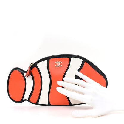 Chanel Lambskin Clownfish Clutch Orange White Black 2 of 7
