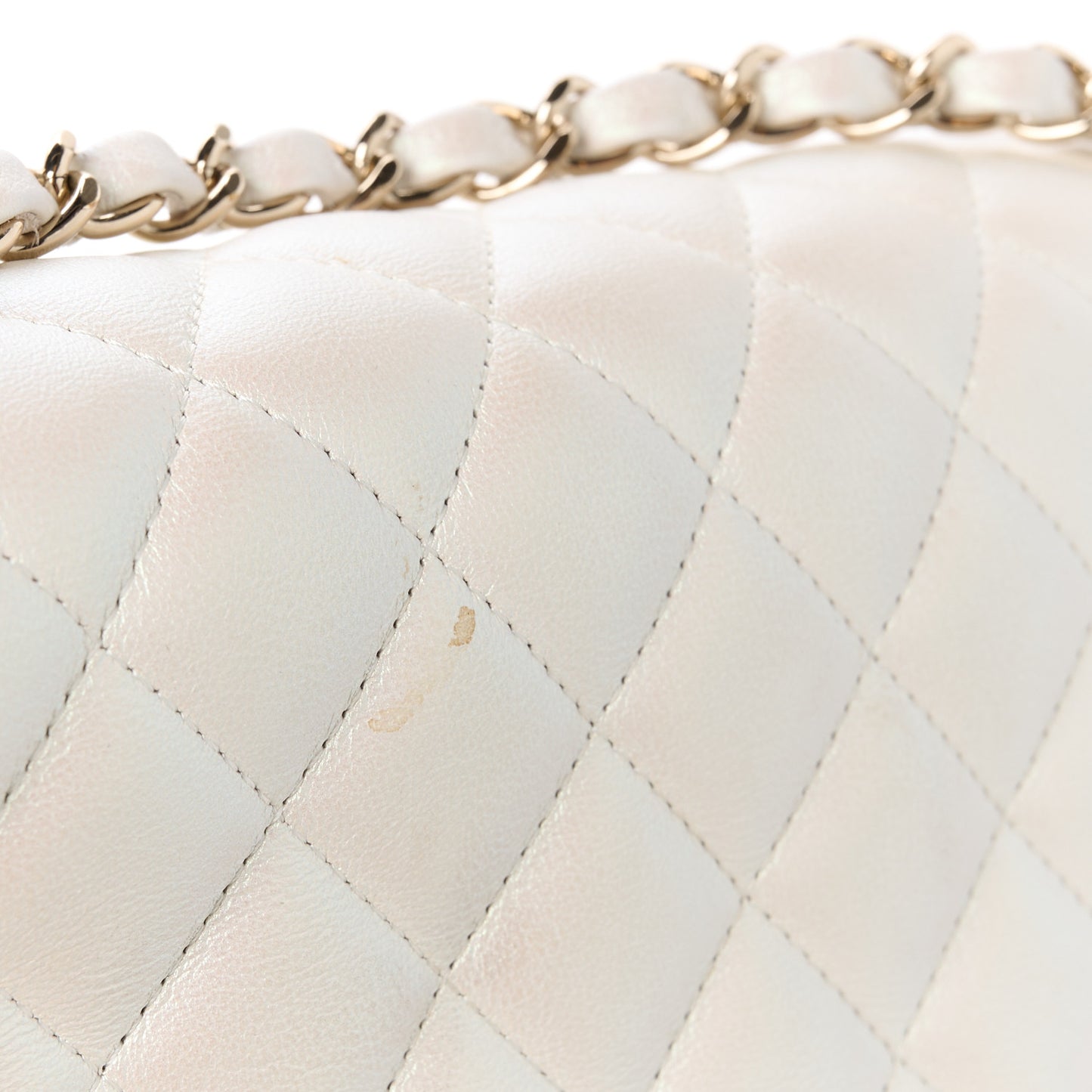 Iridescent Calfskin Quilted Medium Double Flap White