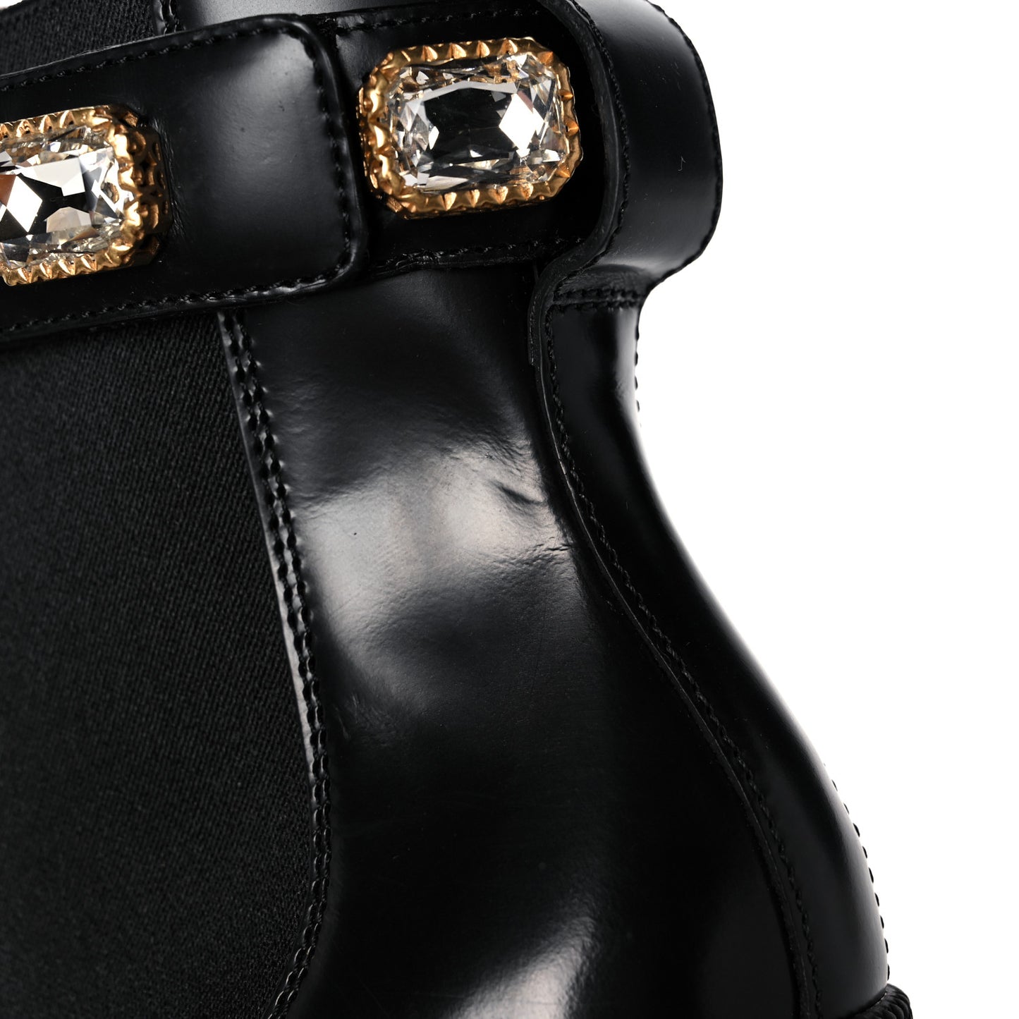 Calfskin Crystal GG Trip Chelsea Ankle Boots 38 Black