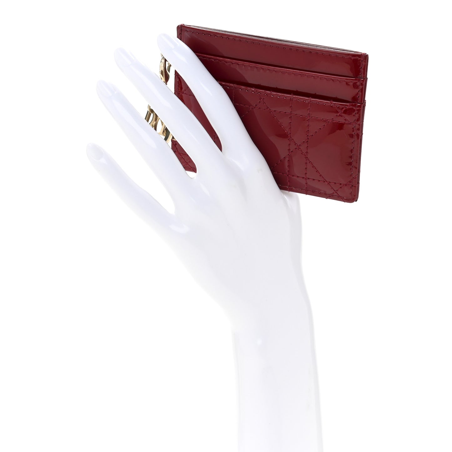 Patent Cannage Lady Dior Five-Slots Card Holder  Cherry Red
