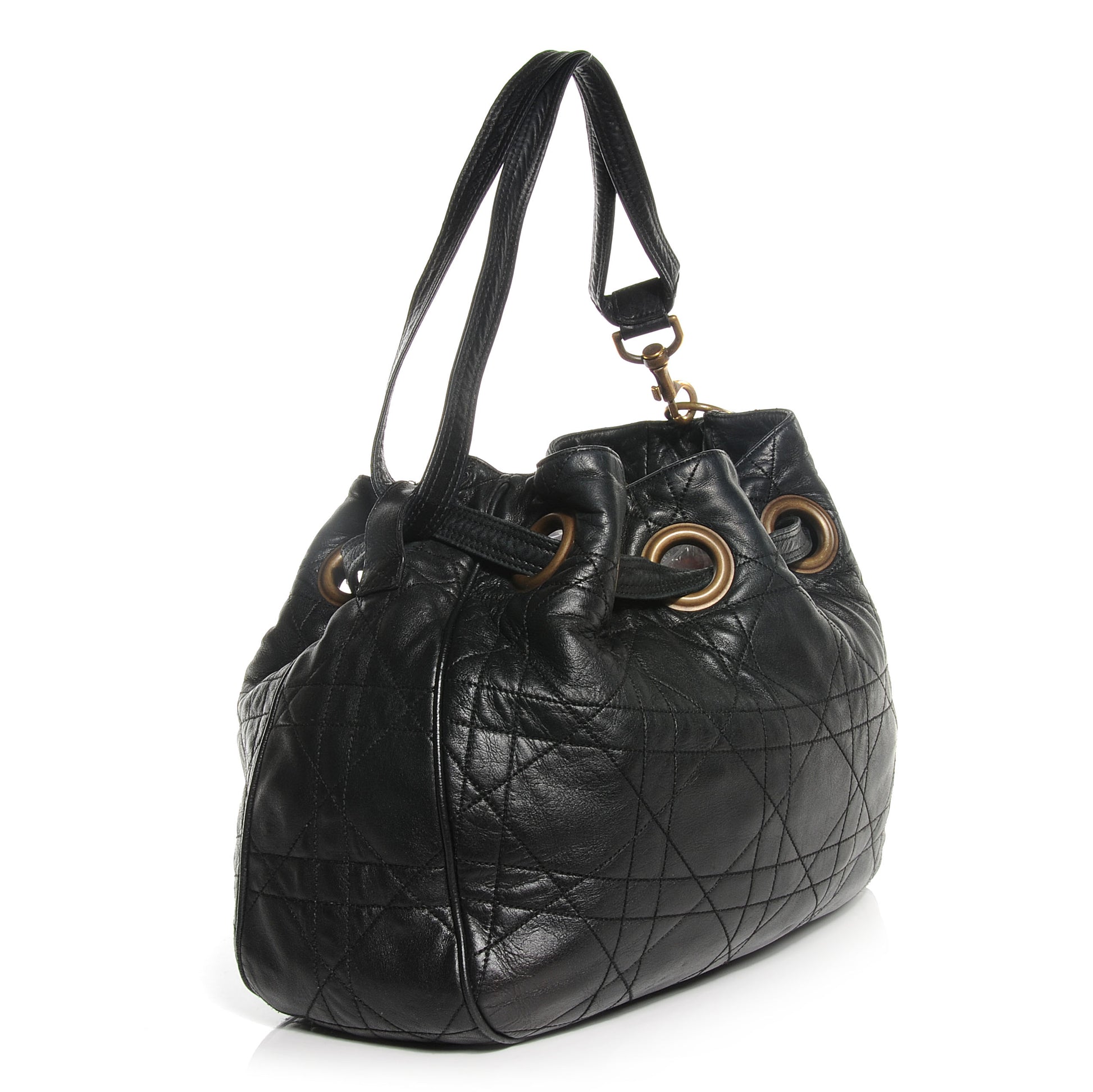 Christian Dior Lambskin Cannage Drawstring Bag Black 3 of 7