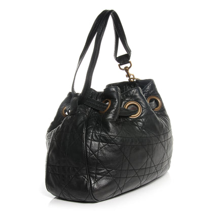 Christian Dior Lambskin Cannage Drawstring Bag Black 3 of 7