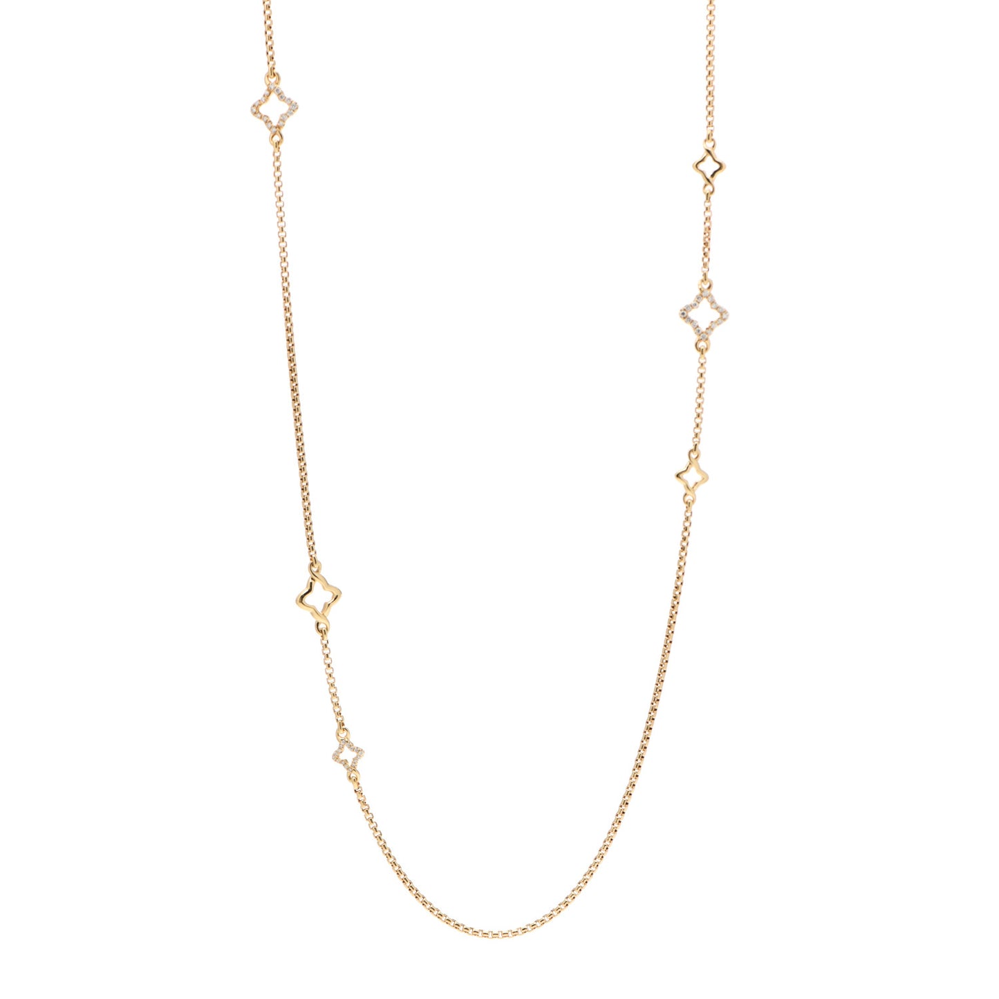 18K Yellow Gold Diamond Quatrefoil Station Necklace