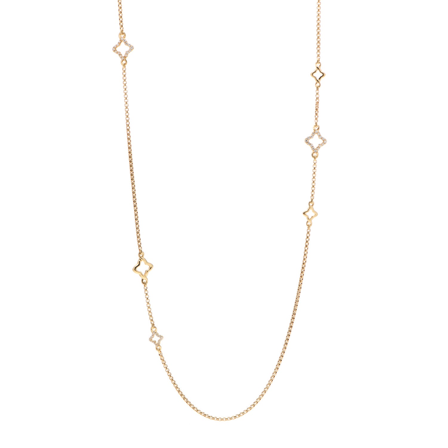 David Yurman 18K Yellow Gold Diamond Quatrefoil Station Necklace 1 of 4