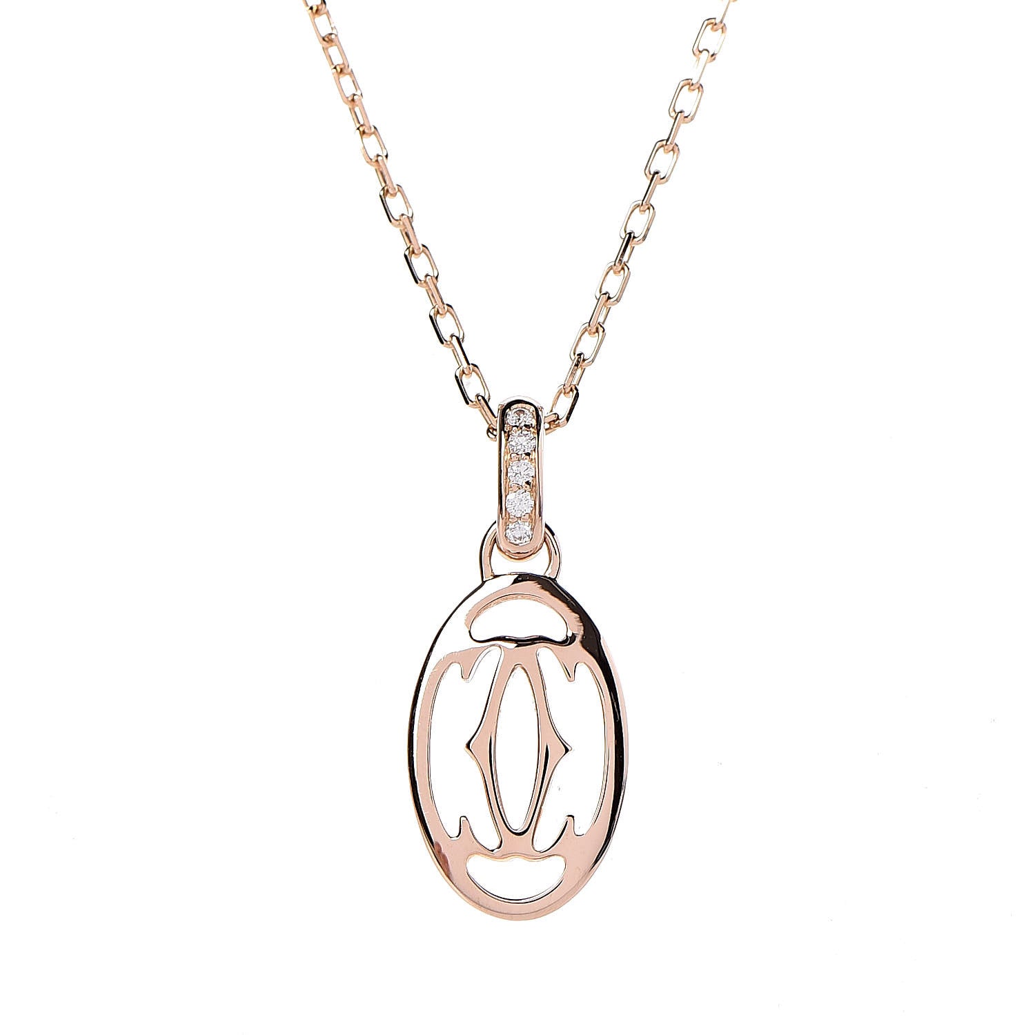 Cartier 18K Pink Gold Diamond Logo Pendant Necklace 4 of 6