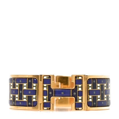 Hermes Enamel Print Son Du H Wide Clic Clac H Bracelet GM Marine Classique 1 of 4