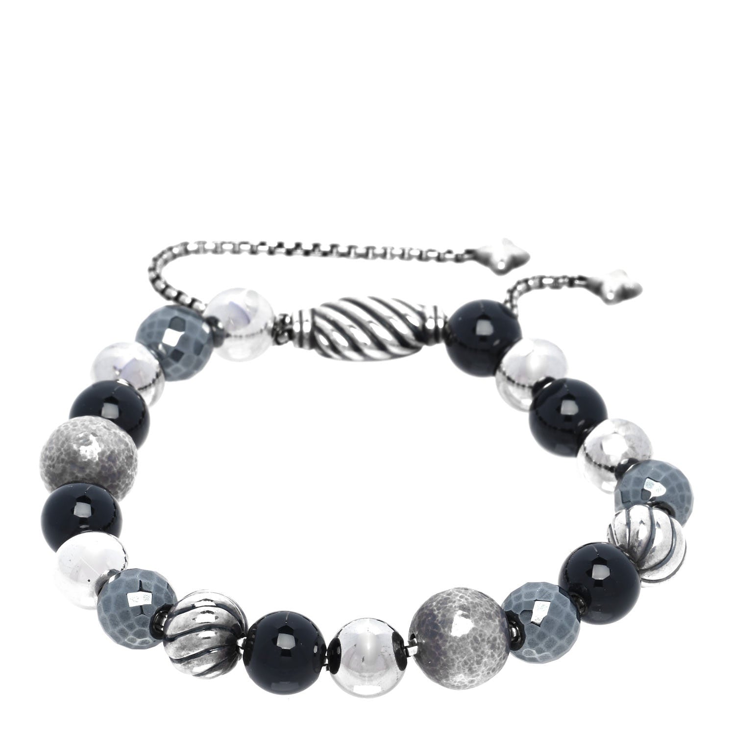 David Yurman Sterling Silver Black Onyx Hematite 8mm Elements Bead Bracelet 1 of 3