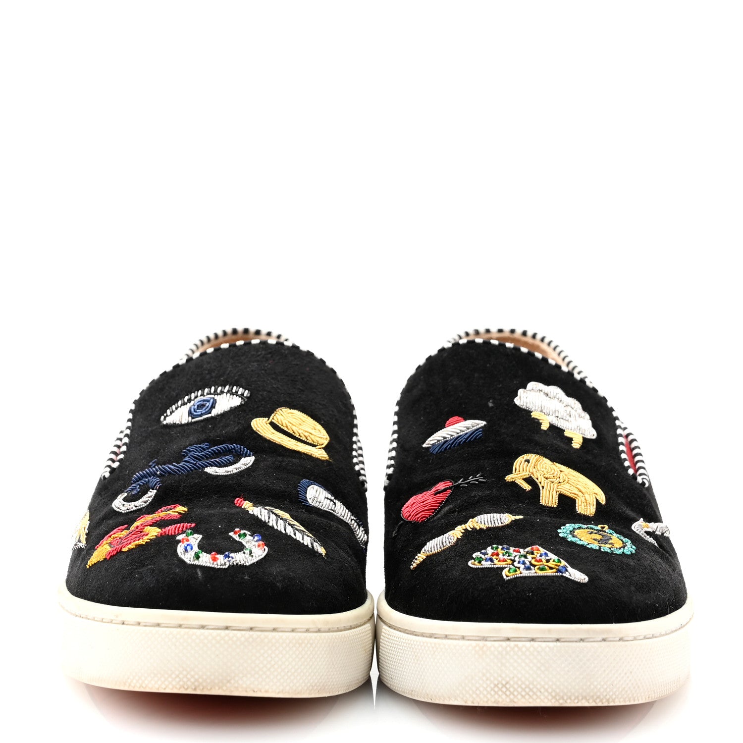 Christian Louboutin Suede Womens Roller Boat Slip On Sneakers 35 Black Multicolor 2 of 10