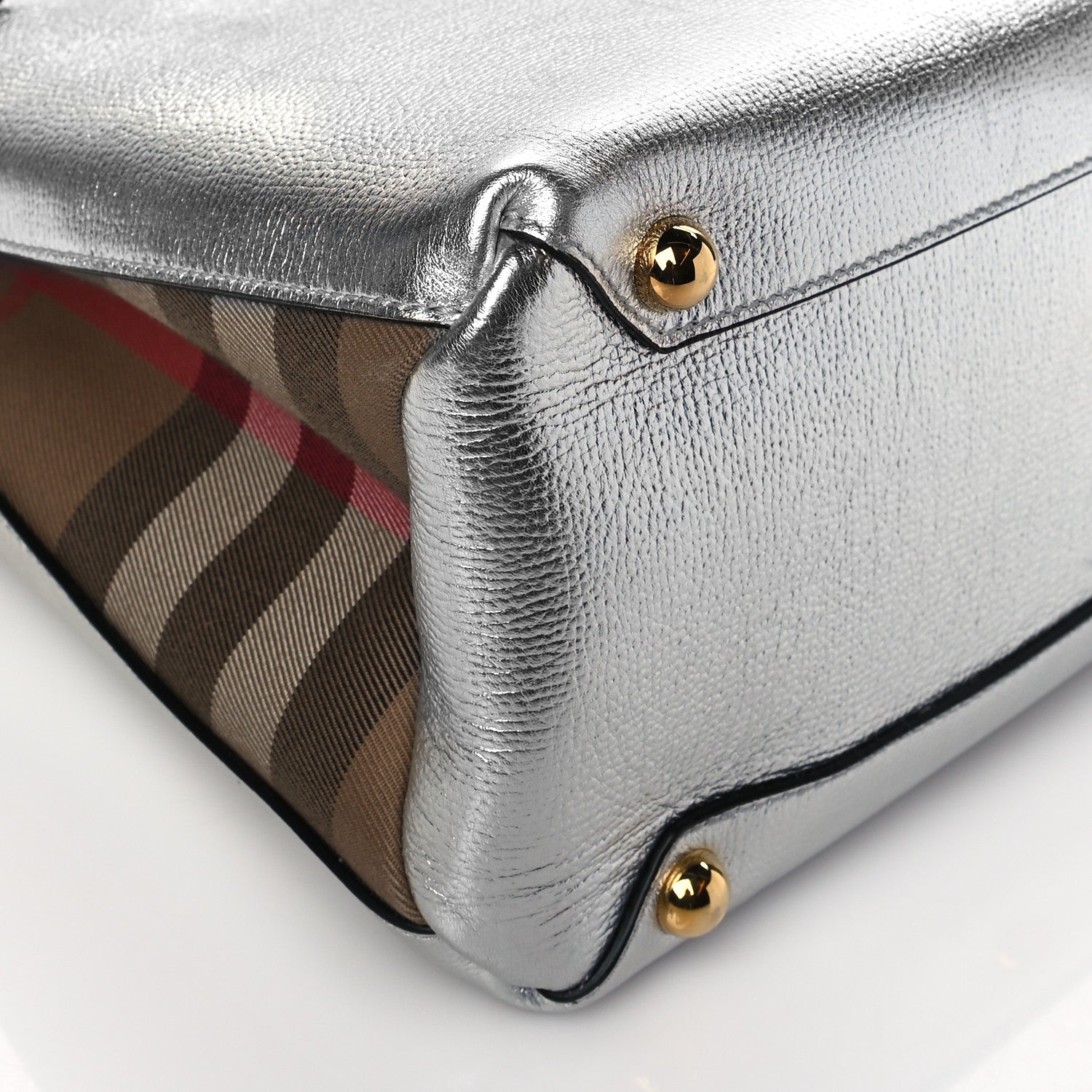 Burberry Metallic Grainy Calfskin House Check Medium Banner Tote Silver 8 of 9