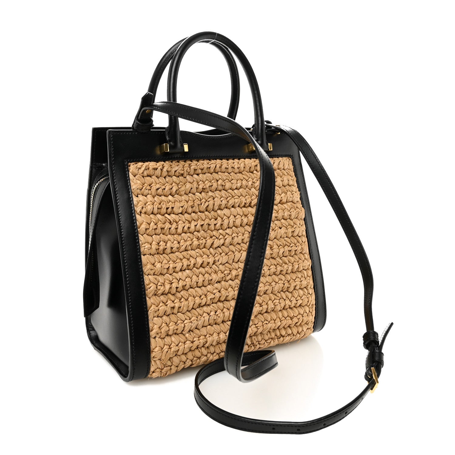 Saint Laurent Raffia Calfskin Small Uptown Tote Black Natural 3 of 11