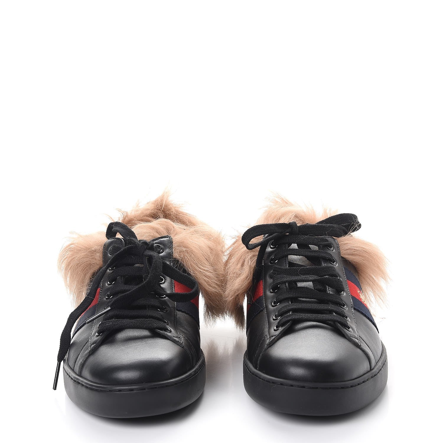 Gucci Calfskin Wool Web Bee Embroidered Mens Ace Sneakers 8.5 Black 2 of 9