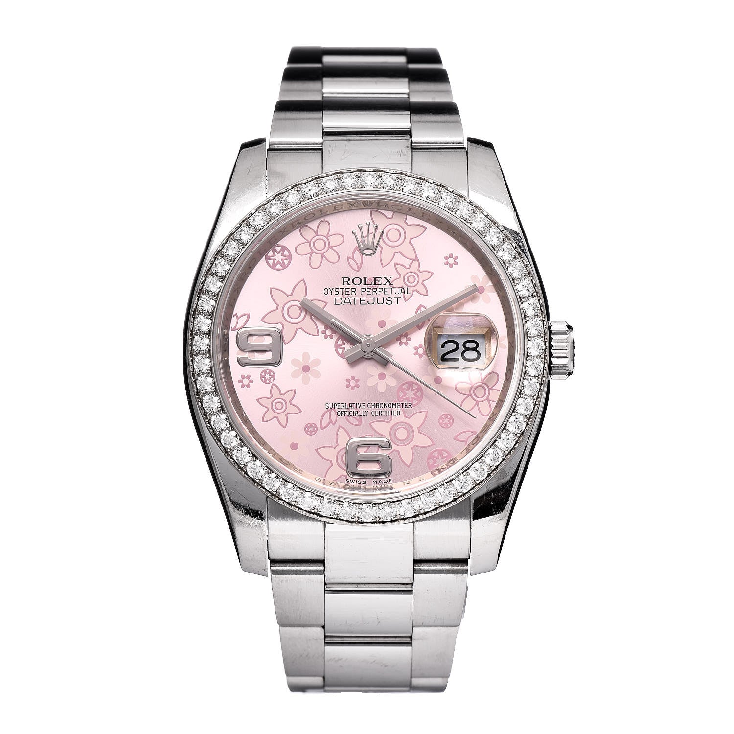 Rolex Stainless Steel 18K White Gold Diamond 36mm Oyster Perpetual Datejust Watch Pink Flowers 116244 1 of 7
