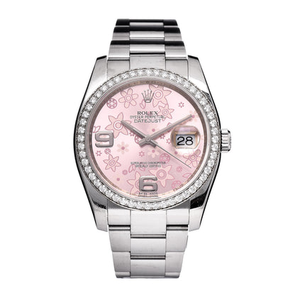Rolex Stainless Steel 18K White Gold Diamond 36mm Oyster Perpetual Datejust Watch Pink Flowers 116244 1 of 7
