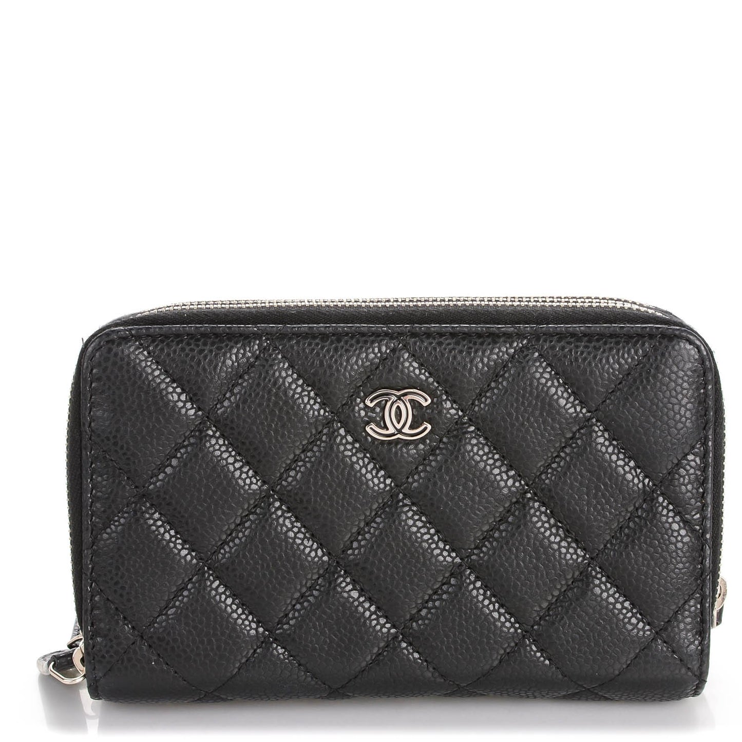 Caviar Quilted Zip Around Phone Holder Black