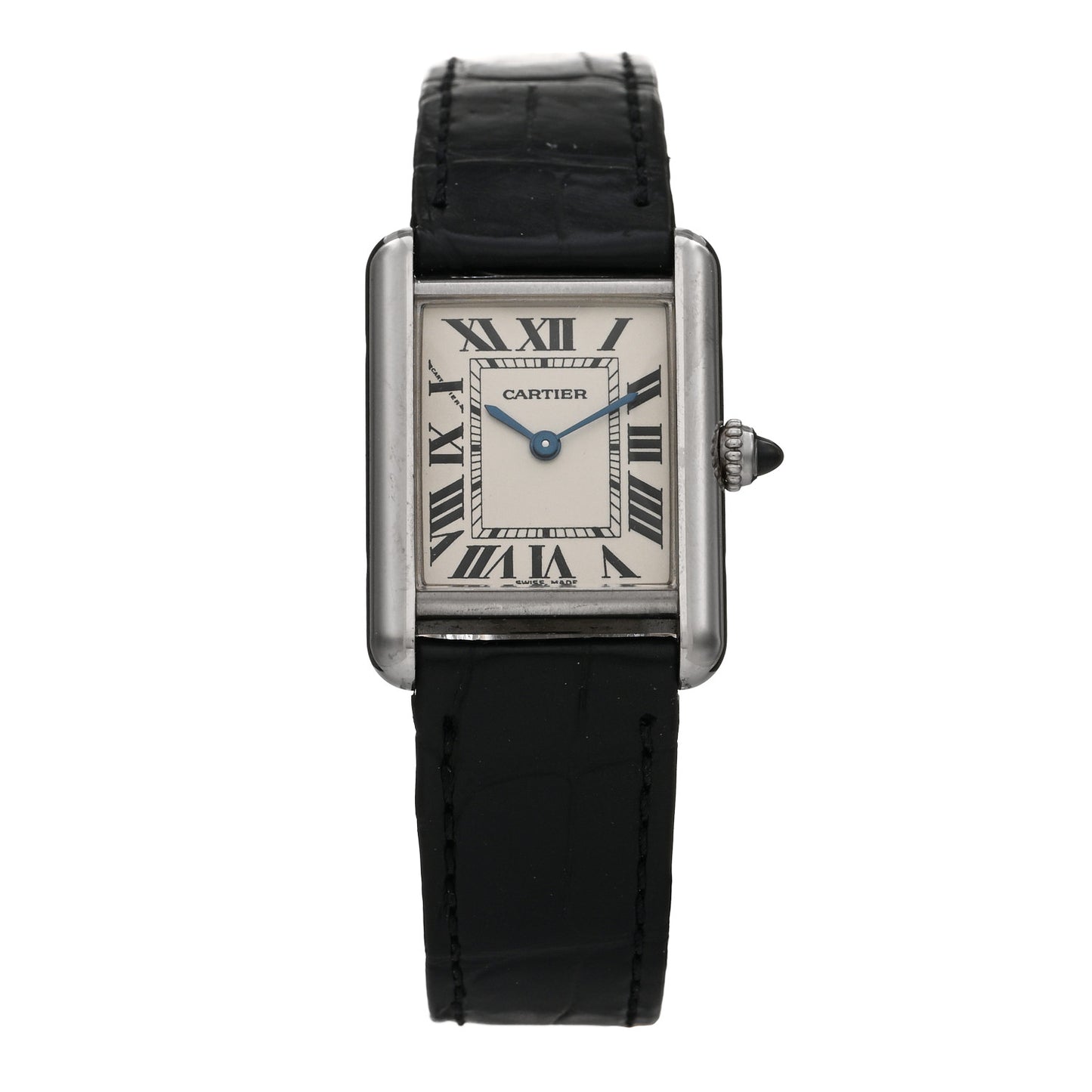 18K White Gold Alligator 22mm Tank Louis Quartz Watch