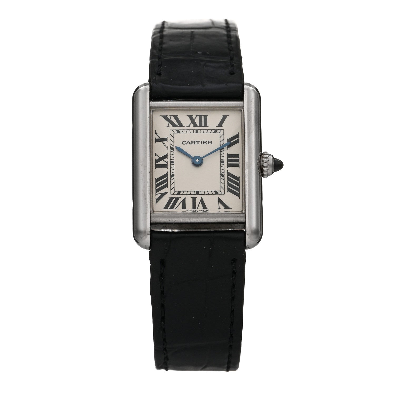 Cartier 18K White Gold Alligator 22mm Tank Louis Quartz Watch 1 of 4