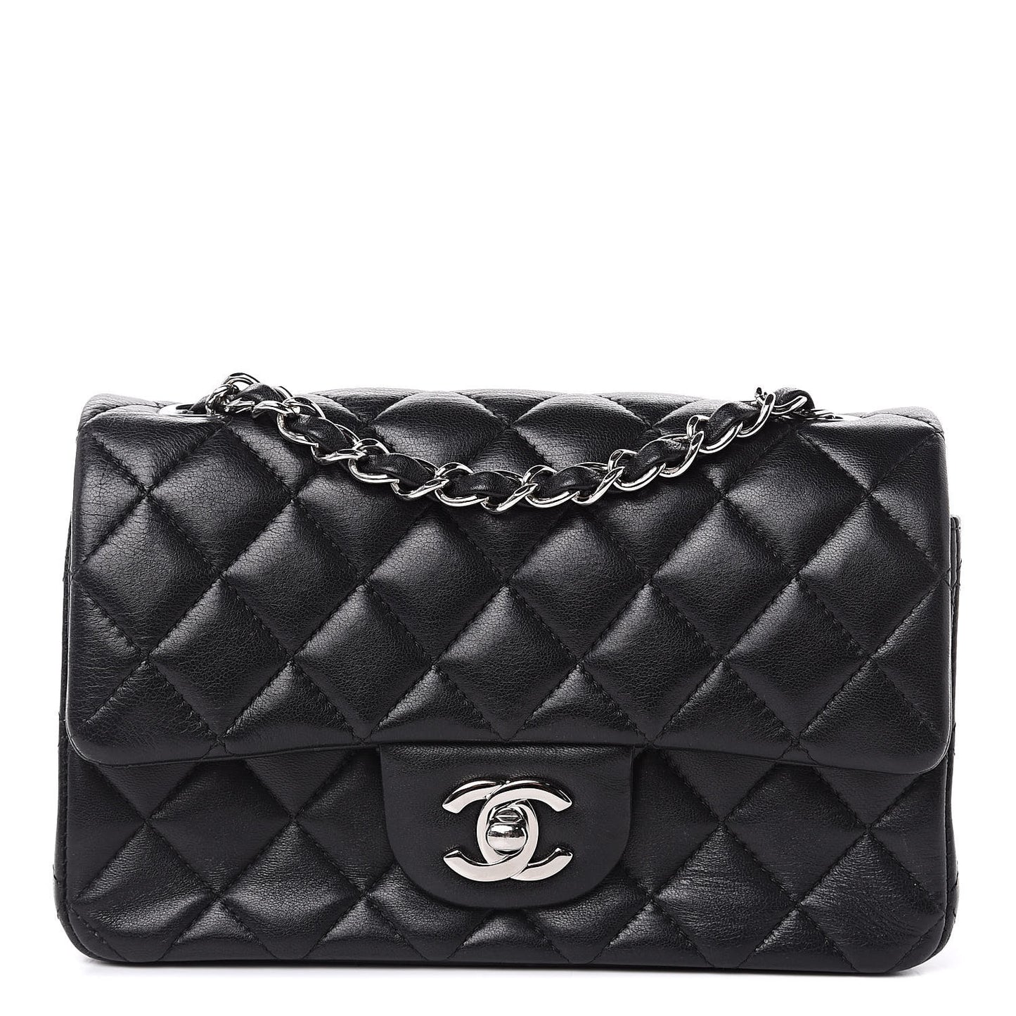 Lambskin Quilted Mini Rectangular Flap Black