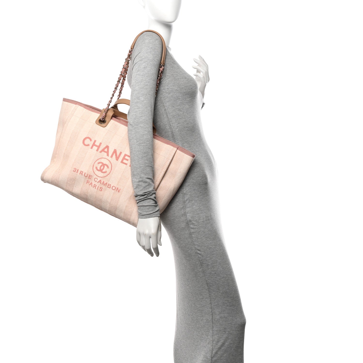Chanel Mixed Fibers Calfskin Striped Medium Deauville Tote Light Pink 2 of 16