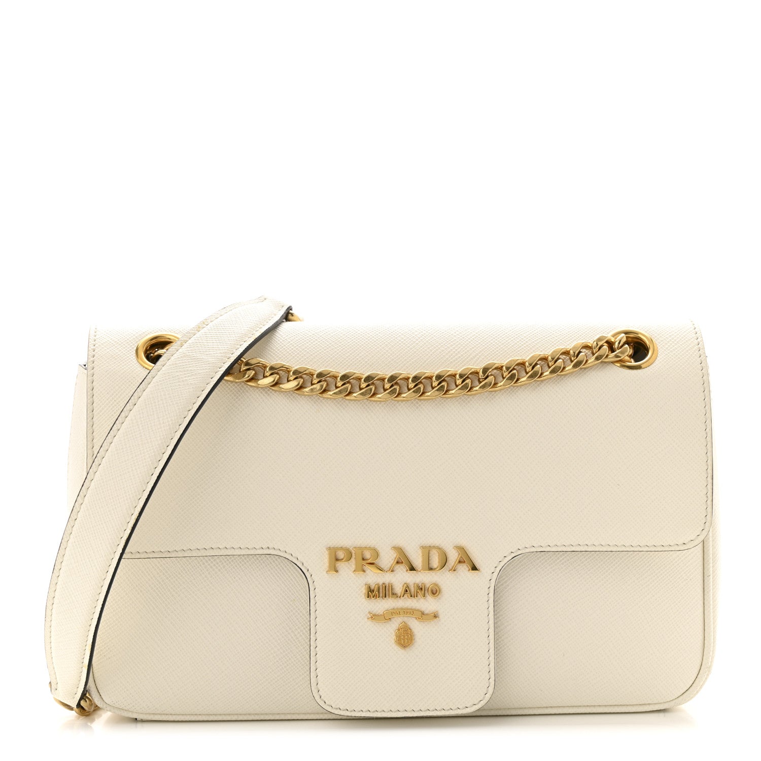 Prada Saffiano Flap Shoulder Bag Talco 1 of 16