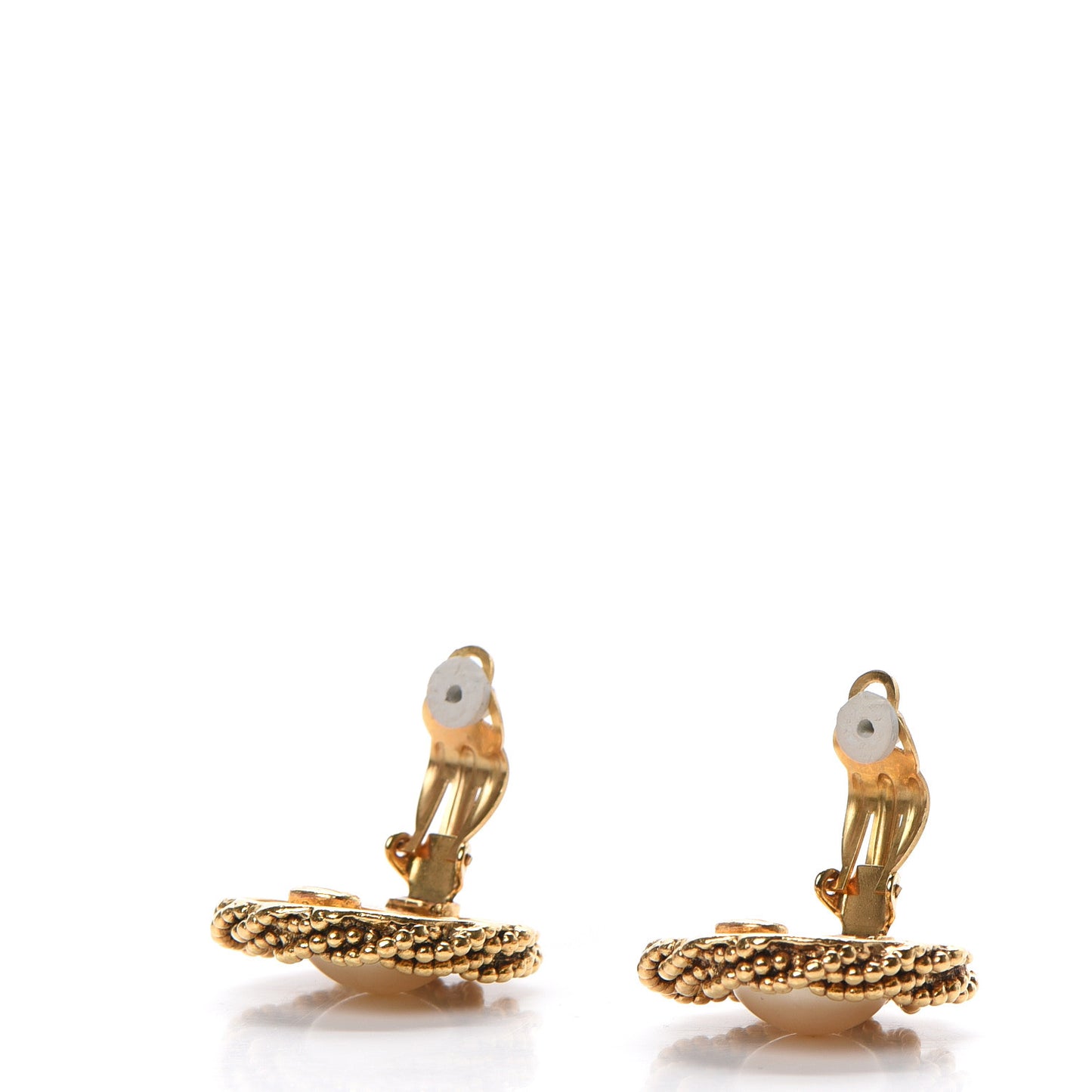 Pearl Round CC Clip On Earrings Gold