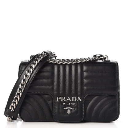 Prada Soft Calfskin Impunture Diagramme Small Chain Flap Shoulder Bag Black 1 of 8