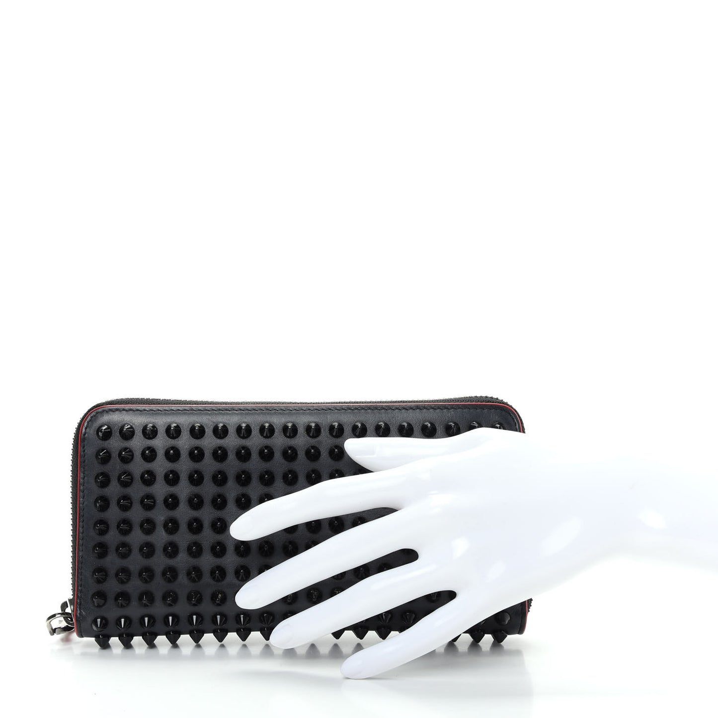 Calfskin Panettone Spiked Zip Around Wallet Black