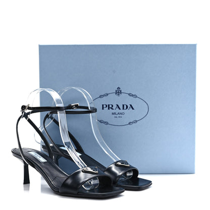 Prada Spazzolato Metal Triangle Logo Ankle Strap 55mm Sandals 37 Black 8 of 8